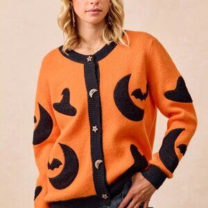 BiBi Halloween Witch Hat Moon Bat Artwork Cardigan‎